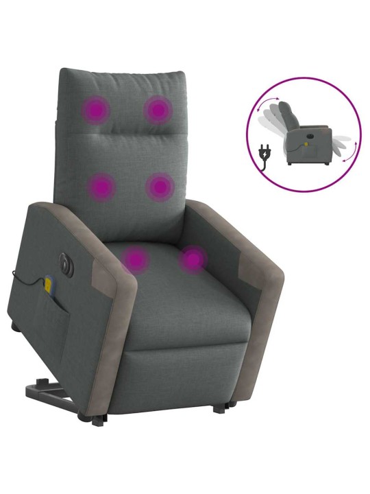 Elektrické zvedací masážní polohovací křeslo tmavě šedé textil