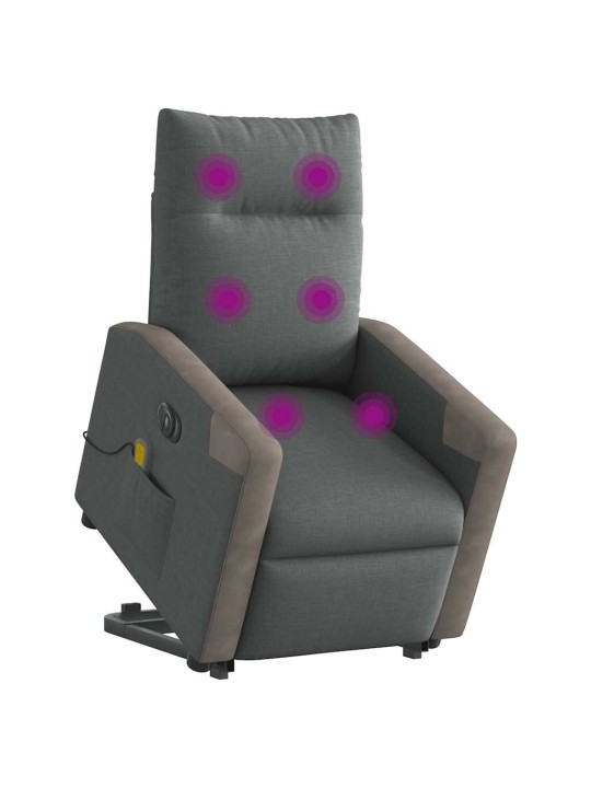 Elektrické zvedací masážní polohovací křeslo tmavě šedé textil