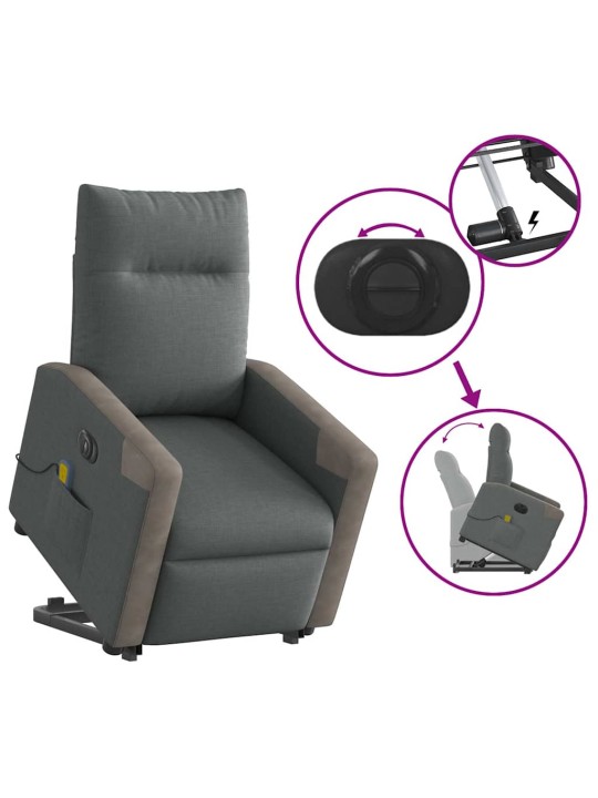 Elektrické zvedací masážní polohovací křeslo tmavě šedé textil