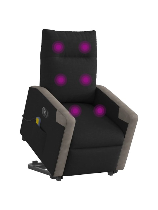 Elektrické zvedací masážní polohovací křeslo černé textil