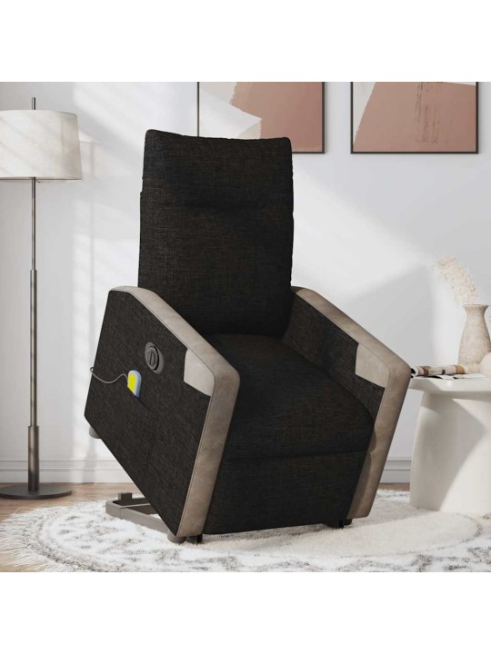 Elektrické zvedací masážní polohovací křeslo černé textil