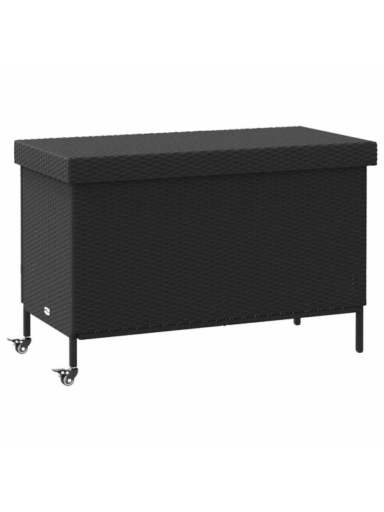Zahradní úložný box s kolečky černý 110x55x73 cm polyratan