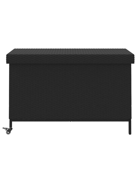 Zahradní úložný box s kolečky černý 110x55x73 cm polyratan