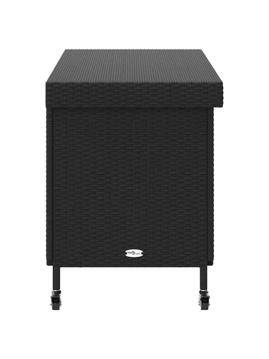 Zahradní úložný box s kolečky černý 110x55x73 cm polyratan