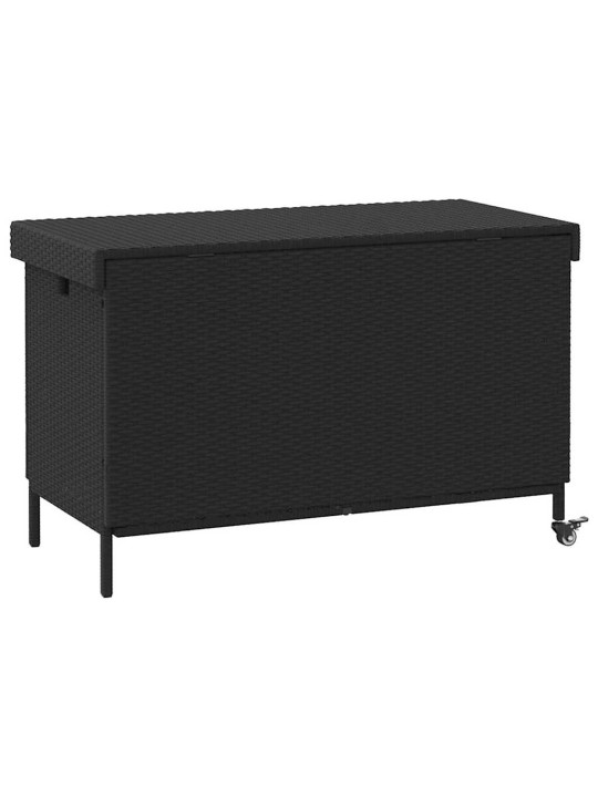 Zahradní úložný box s kolečky černý 110x55x73 cm polyratan