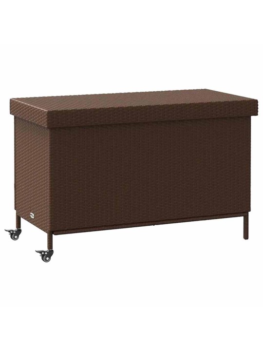 Zahradní úložný box s kolečky hnědý 110x55x73 cm polyratan
