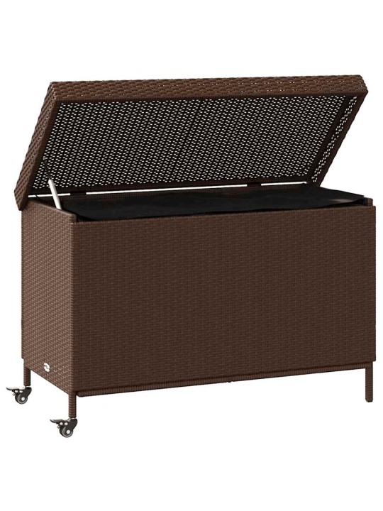 Zahradní úložný box s kolečky hnědý 110x55x73 cm polyratan