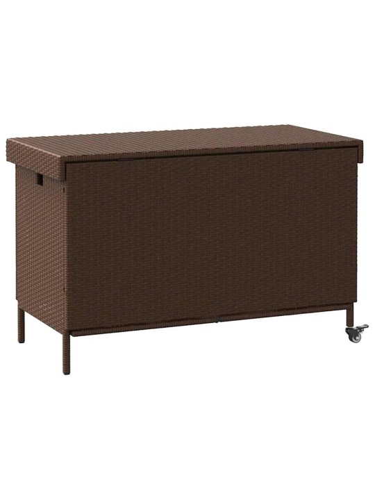 Zahradní úložný box s kolečky hnědý 110x55x73 cm polyratan