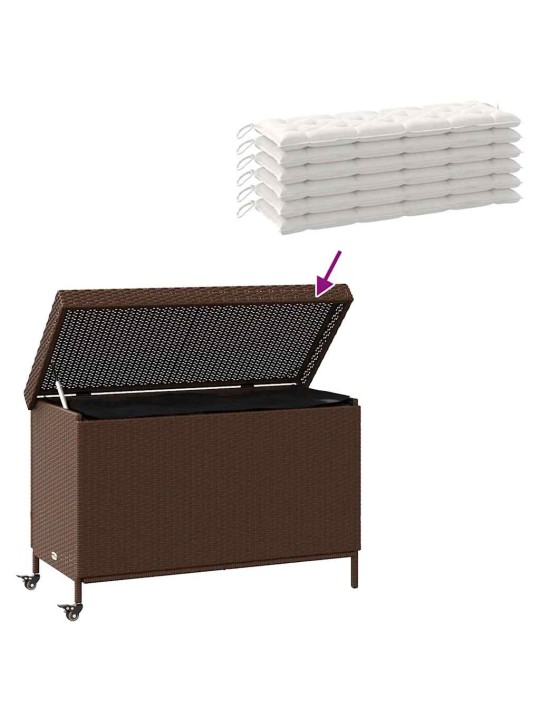 Zahradní úložný box s kolečky hnědý 110x55x73 cm polyratan