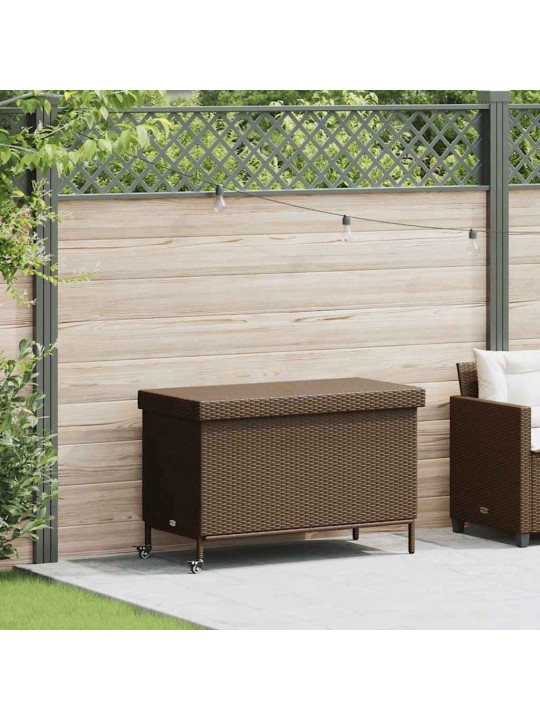 Zahradní úložný box s kolečky hnědý 110x55x73 cm polyratan