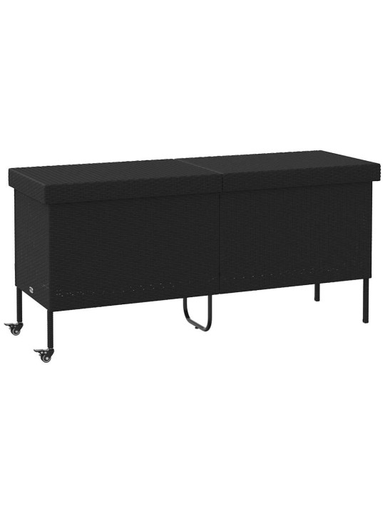 Zahradní úložný box s kolečky černý 160x55x75 cm polyratan