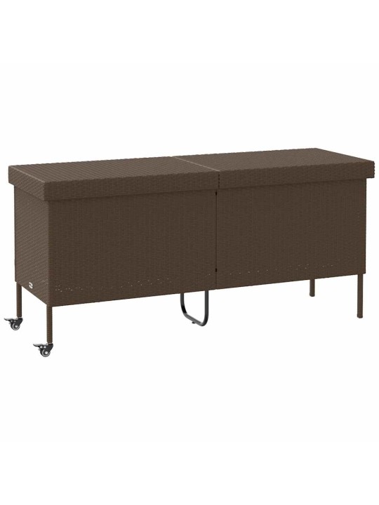 Zahradní úložný box s kolečky hnědý 160x55x75 cm polyratan