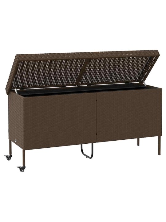 Zahradní úložný box s kolečky hnědý 160x55x75 cm polyratan