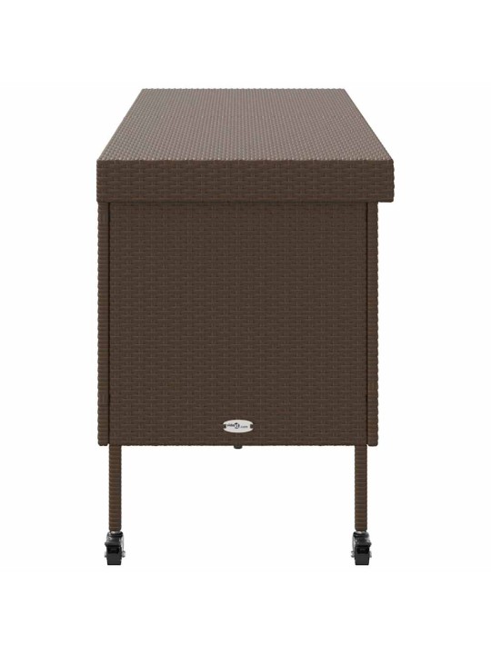 Zahradní úložný box s kolečky hnědý 160x55x75 cm polyratan