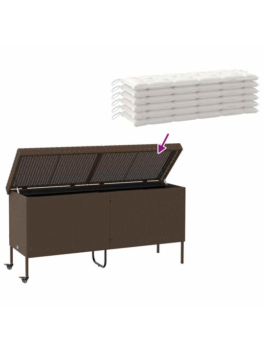 Zahradní úložný box s kolečky hnědý 160x55x75 cm polyratan