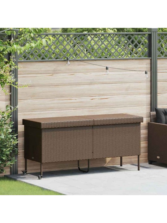 Zahradní úložný box s kolečky hnědý 160x55x75 cm polyratan