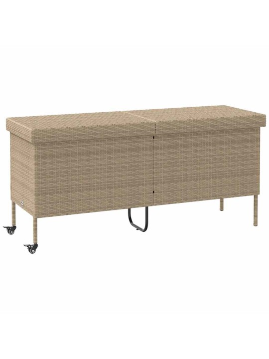 Zahradní úložný box s kolečky béžová 160x55x75 cm polyratan