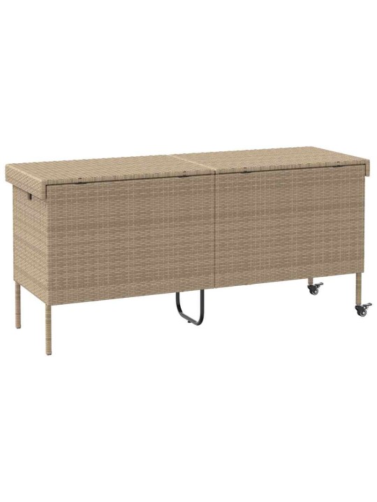 Zahradní úložný box s kolečky béžová 160x55x75 cm polyratan