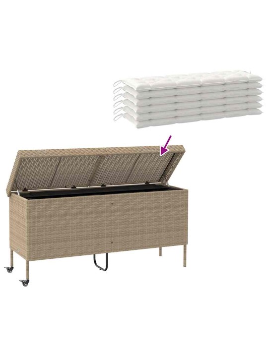 Zahradní úložný box s kolečky béžová 160x55x75 cm polyratan