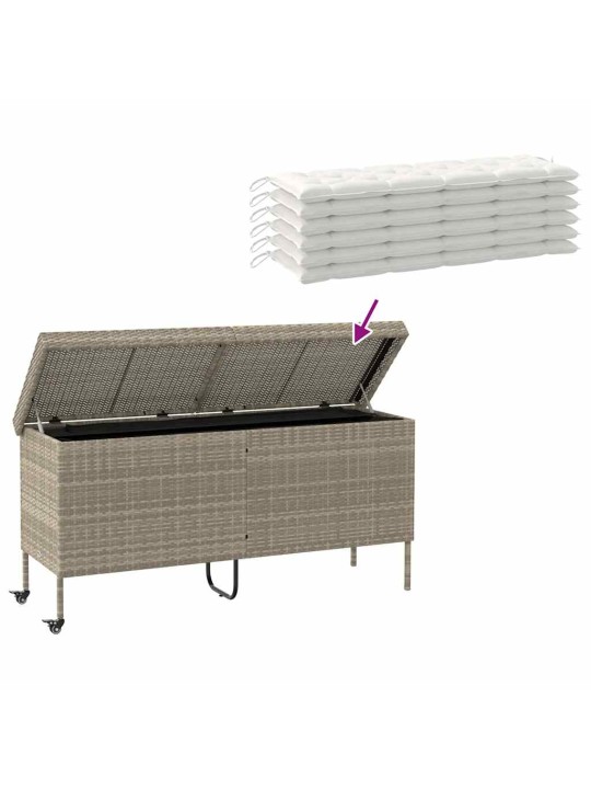 Zahradní úložný box s kolečky světle šedý 160x55x75 polyratan