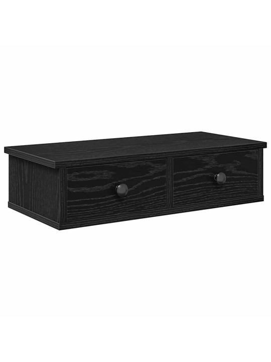 Nástěnná police se zásuvkami černá 60x25x15 cm kompozitní dřevo