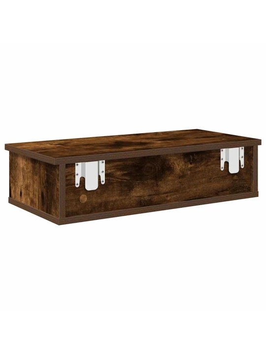 Nástěnná police se zásuvkami kouřový dub 60x25x15 cm kompozit