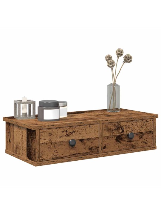 Nástěnná police se zásuvkami old wood 60 x 25 x 15 cm kompozit