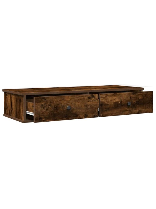 Nástěnná police se zásuvkami kouřový dub 100x37,5x19cm kompozit