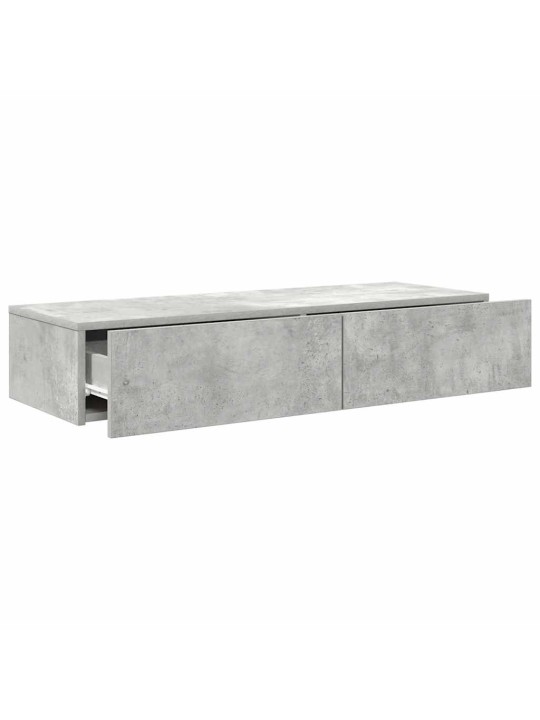 Nástěnná police se zásuvkami betonově šedá 100x36x19cm kompozit