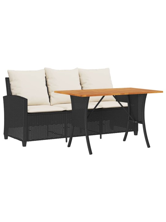 Zahradní pohovka 3-sedák s polštáři&stůl black poly rattan