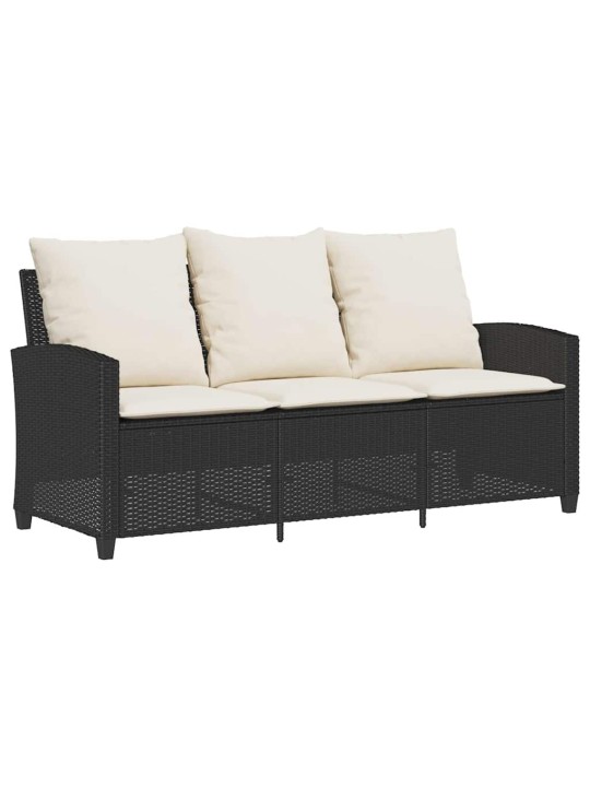 Zahradní pohovka 3-sedák s polštáři&stůl black poly rattan