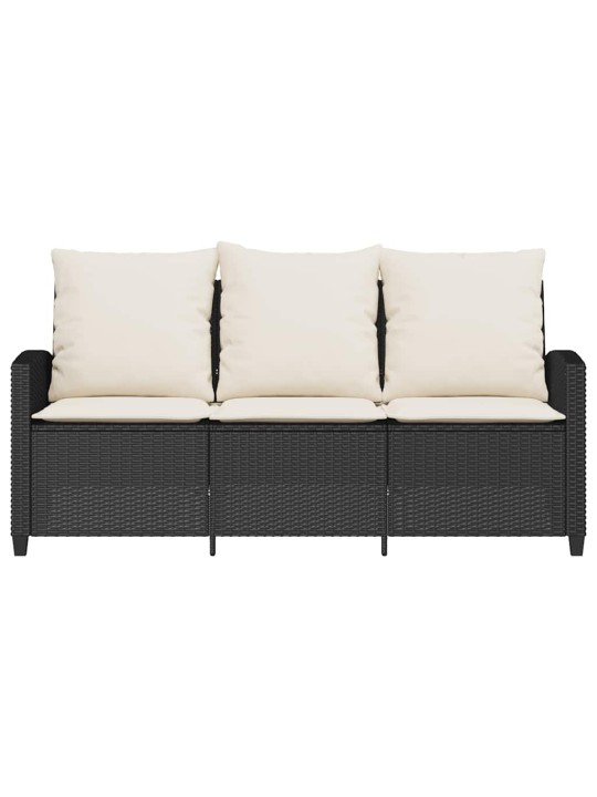 Zahradní pohovka 3-sedák s polštáři&stůl black poly rattan