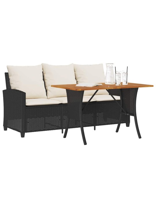 Zahradní pohovka 3-sedák s polštáři&stůl black poly rattan