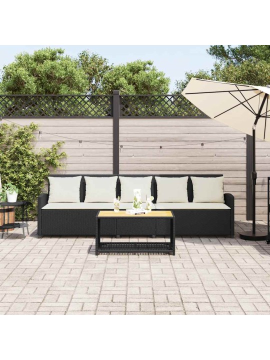 Zahradní pohovka 5-místná s polštáři black poly rattan