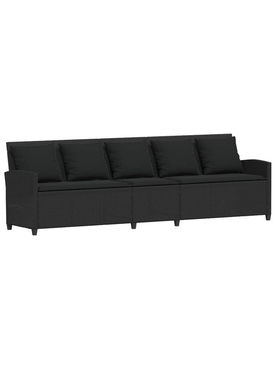 Zahradní pohovka 5-místná s polštáři black poly rattan