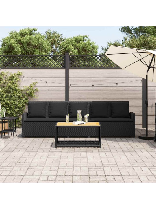 Zahradní pohovka 5-místná s polštáři black poly rattan