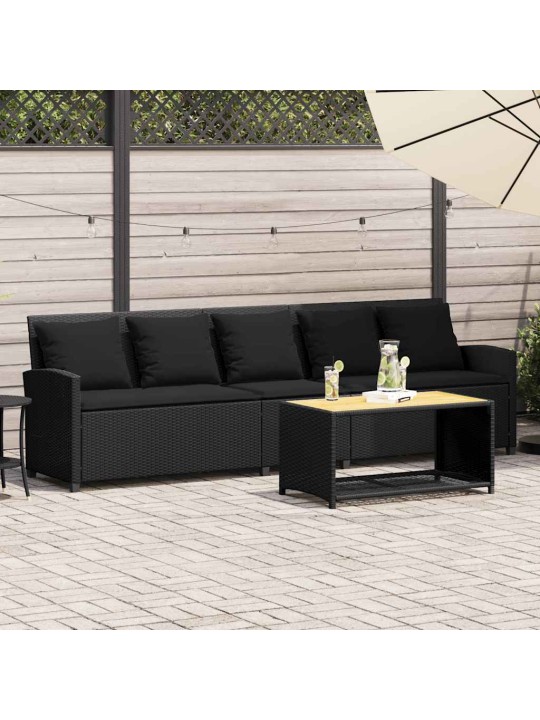 Zahradní pohovka 5-místná s polštáři black poly rattan