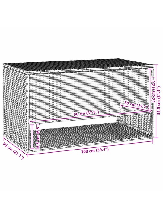 Box na venkovní polštář černý 100x55x55,5 cm poly ratan