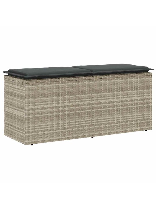 Zahradní lavice s polštářem světle šedá 110x40x44 cm poly ratan