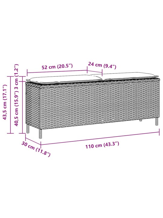 Zahradní lavice polštářem světle šedá 110x30x40,5 cm poly ratan