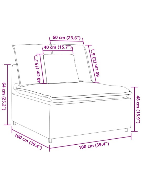Modulární středový modul pohovky s polštáři 100 cm