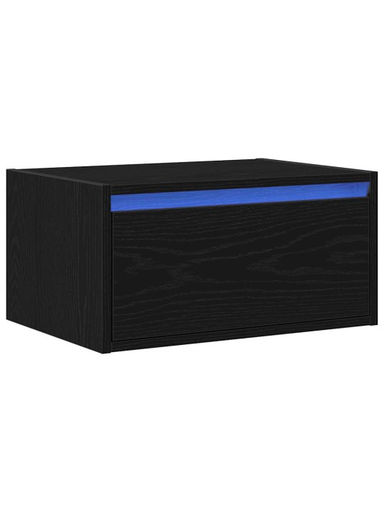 Nástěnný noční stolek s led osvětlením černý dub