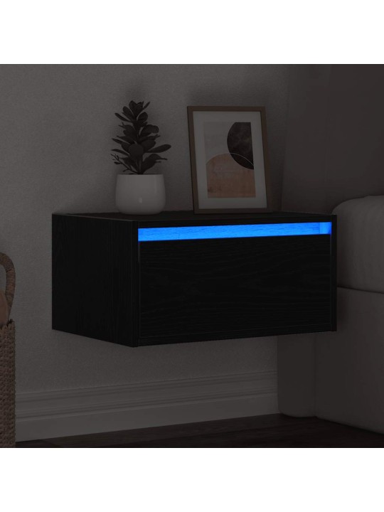 Nástěnný noční stolek s led osvětlením černý dub