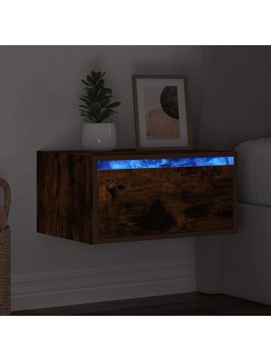 Nástěnný noční stolek s led osvětlením kouřový dub