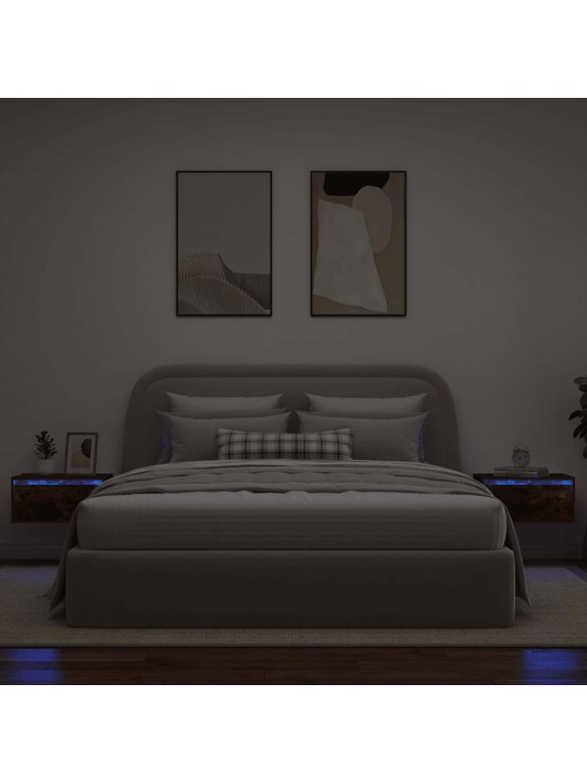 Nástěnné noční stolky s led osvětlením 2 ks kouřový dub