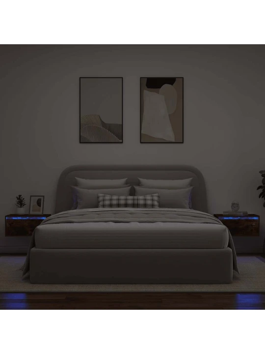 Nástěnné noční stolky s led osvětlením 2 ks kouřový dub