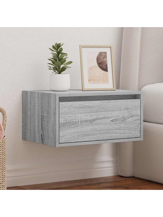 Nástěnný noční stolek s led osvětlením šedý sonoma