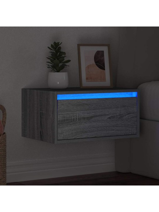 Nástěnný noční stolek s led osvětlením šedý sonoma