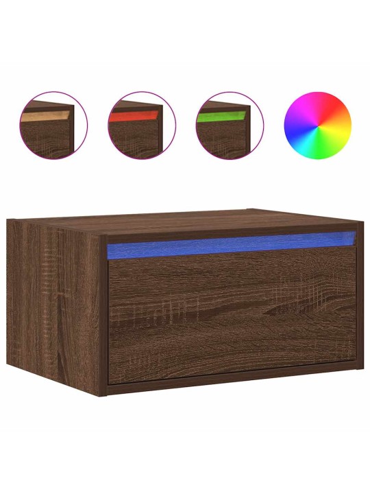 Nástěnný noční stolek s led osvětlením hnědý dub