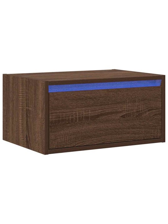 Nástěnný noční stolek s led osvětlením hnědý dub